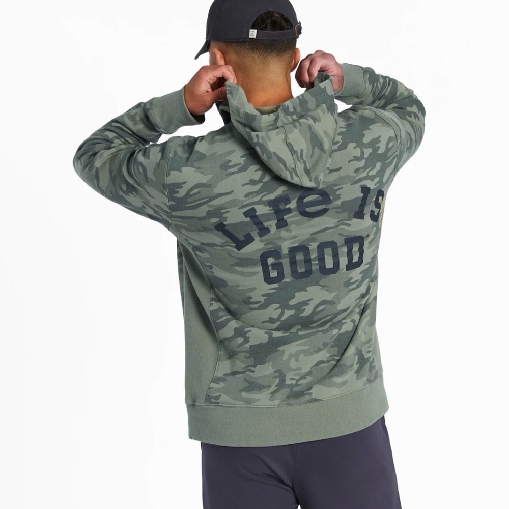 Life is Good Men's Green Camo Hoodie. Size large.